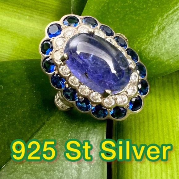 NWT GORGEOUS 7CT GENUIN TANZANITE & CZ  925 ST SILVER WOMEN GIFT JEWELRY RING - Picture 1 of 16